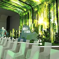 Indoor Event Venue With Green Decor Large Screen White Seats And Blue Dress Figure