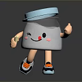 Cute Transparent Jar Game Character With Blue Lid Smiling Face Blush Cheeks And Sneakers