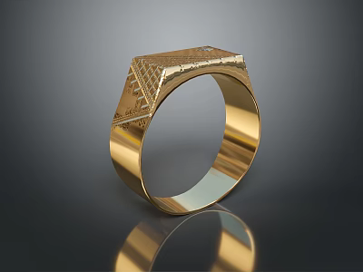 Elegant Gold Men's Ring With Intricate Engraved Patterns And Polished Surface 3d model