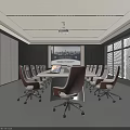 Bright Modern Spacious Business Conference Room With Large Table Comfortable Office Chairs And Presentation Tools