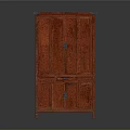 Red Chinese Style Wooden Cabinet With Double Doors And Bottom Drawers