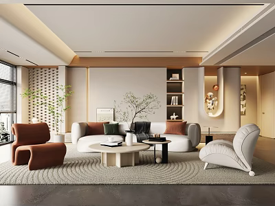 Modern Living Room Interior Design With Sofa Coffee Table Area Rug And Decorative Plants 3d model