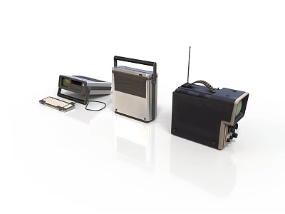 Vintage Electronic Devices With Radio Antenna Display And Control Panels 3d model