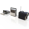 Vintage Electronic Devices With Radio Antenna Display And Control Panels