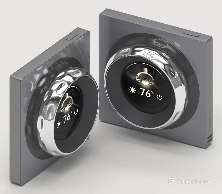Modern Gray Switch Panels with Circular Silver Knobs and 76°F Temperature 3d model 