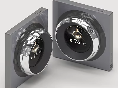 Modern Gray Switch Panels with Circular Silver Knobs and 76°F Temperature 3d model