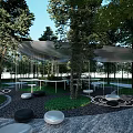 Modern Pergola Design with Unique Metal Structure Surrounded by Trees and Greenery 3d model