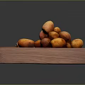 Fresh Potatoes Heap Displayed On Wooden Tray Close Up View