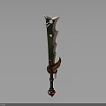 Fantasy Sword With Green Blade Pink Edges And Red Ornate Handle Design