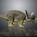 Spotted Triceratops Toy Figurine With Blue Gray And Beige Body And Yellow Eyes