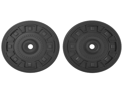 Two Black Circular Light Panels With Geometric Patterns And Textured Surface 3d model