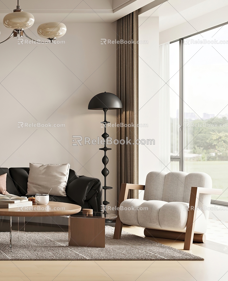 Mid-ancient Style Casual Chair Floor Lamp Casual Chair Single Chair Single Person Sofa Log Style Nordic Simple F849 3d model