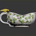 Decorative Porcelain Bowl With Green Leaves Pink Flowers And Yellow Bird Ornament For Home Decor