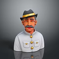 Cartoon Man with Black Hat Gold Band Mustache in White Uniform with Gold Buttons