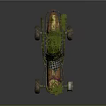 Vintage Race Car Covered With Green Plants And Colorful Body Graphics