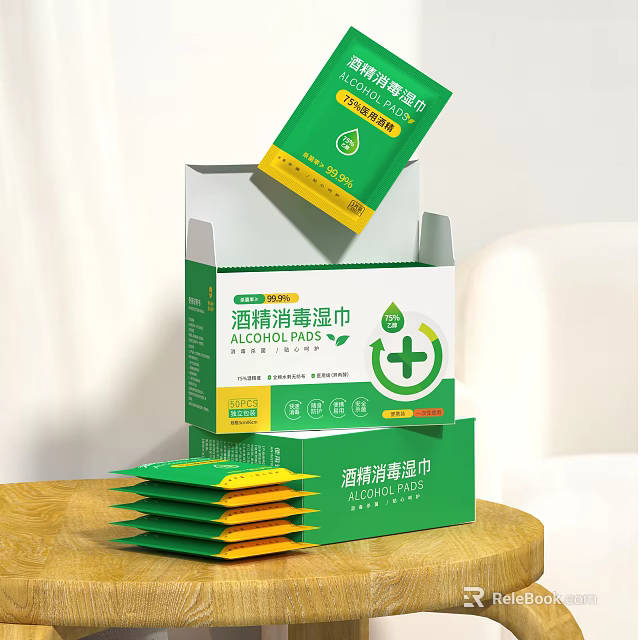 Alcohol Disinfectant Wipes for Daily Hygiene with Individual Packs and Box Packaging 3d model 