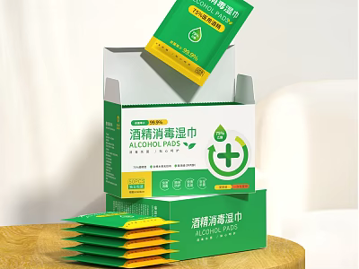 Alcohol Disinfectant Wipes for Daily Hygiene with Individual Packs and Box Packaging 3d model