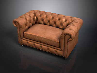 Classic Brown Leather Sofa With Tufted Button Design And Rolled Arms 3d model