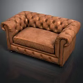 Classic Brown Leather Sofa With Tufted Button Design And Rolled Arms