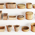 Wooden Decorative Ornament Set with Various Shapes Buckets Bowls and Boxes for Home Interior