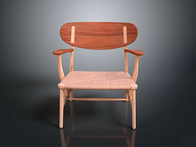 Stylish Wooden Chair With Oval Backrest And Woven Seat And Armrests For Modern Living Room 3d model