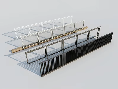 Different Types of Modern Fence Designs With Metal Mesh and Black Railings 3d model
