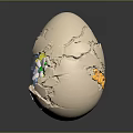 Decorative Ornament Set with Cracked Eggshell and Small Yellow Blue White Flowers