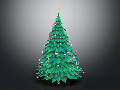 Festive Green Decorated Christmas Tree With Star Topper And Colorful Lights 3d model