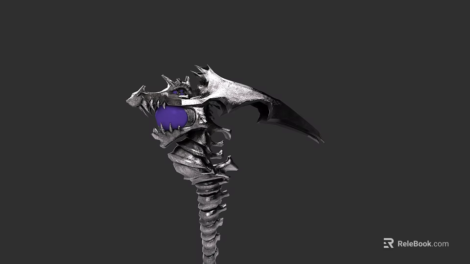 Intricate Mythical Weapon With Purple Gem And Bone Like Metallic Structure 3d model