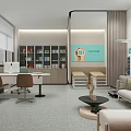 Medical Consultation Room Interior With Tables Chairs Sofa Coffee Table Shelves And Care Sign