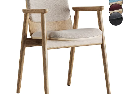 Armrest Dining Chair With Wooden Frame And Fabric Padded Seat Backrest Multiple Color Choices 3d model