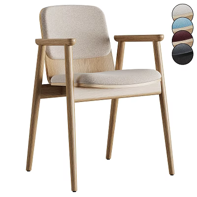 Armrest Dining Chair With Wooden Frame And Fabric Padded Seat Backrest Multiple Color Choices 3d model