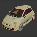 Stylish Cream Compact Car With Black Roof Round Headlights Blue Stripe And Silver Alloy Wheels