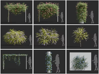 Green Leafy Flowering Vine Plants For Garden Archway Column And Wall Decoration 3d model