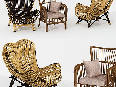 Modern Wicker Leisure Chairs In Black And Brown With Comfortable Cushions And Curved Design 3d model
