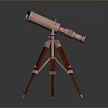 Scenic Landscape Observation Using Copper Telescope On Red Tripod Stand