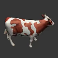 Game Movie Character Brown And White Cow 3D Model Design Look