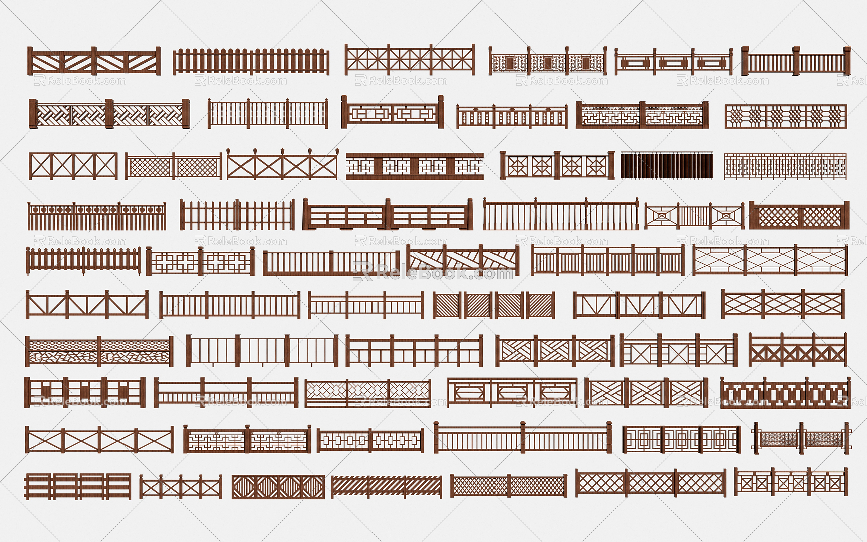 Chinese Guardrail Wooden Railing 3d model