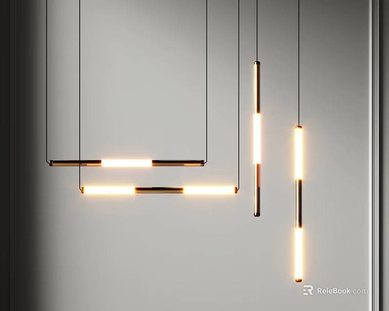 Modern Linear Hanging Pendant Lights With Sleek Metal Frame And Soft Glow 3d model 