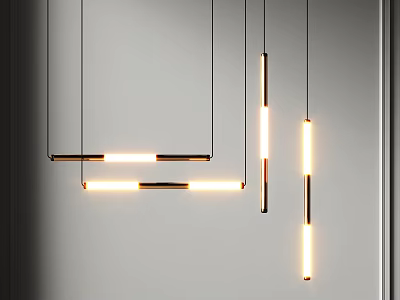 Modern Linear Hanging Pendant Lights With Sleek Metal Frame And Soft Glow 3d model