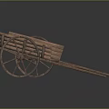 Rustic Wooden Cart With Long Handles Large Spoked Wheels And Flat Bed