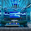 Modern KTV Interior Design With Blue Lighting Large Screen Comfortable Sofa And Decorative Ceiling 3d model
