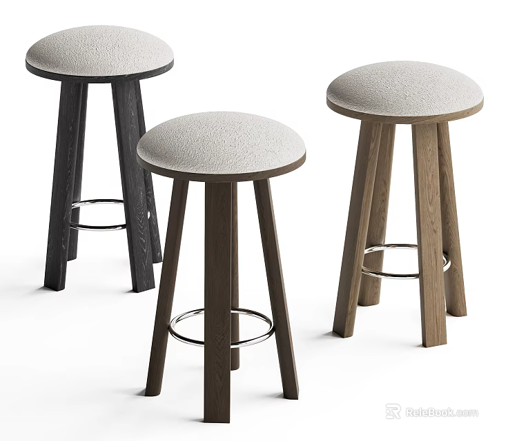 Modern Minimalist Bar Stools With Wooden Legs Upholstered Seats And Metal Footrests 3d model 