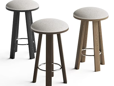 Modern Minimalist Bar Stools With Wooden Legs Upholstered Seats And Metal Footrests 3d model