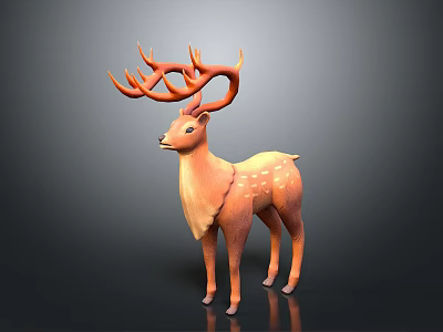 3D Animated Deer Character With Large Antlers Orange And White Standing Pose 3d model
