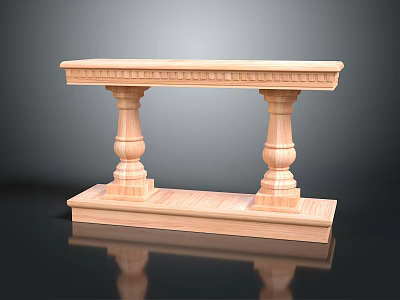 Light Wooden Table With Two Column Supports And Rectangular Base On Grey Black Gradient Background 3d model