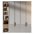 Modern Wooden Bookcase With Glass Doors And Decorative Items On Open Shelves