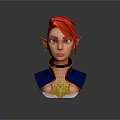 Fantasy Elf Character 3D Portrait with Pink Hair Blue Eyes Blue Gold Outfit and Choker
