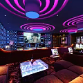 Modern KTV Lounge with Neon Lighting Ceiling Sofa TV Screen and Bar Counter