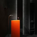 Modern Bathroom Sink With Curved Faucet And Warm Ambient Lighting Design